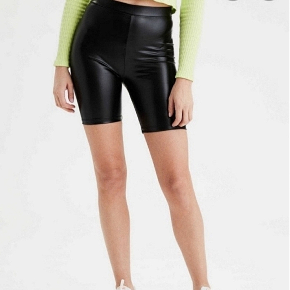NWT American Eagle Faux Leather Highest Rise Bike Short in Black